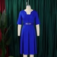thumbnail image 4 of AURA Plus Size A Line Midi Dress Solid Color Round Neck Three Quarter Sleeve With Belt S XXXL, 4 of 7