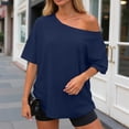 thumbnail image 2 of idosla Womens Off the Shoulder Tops Oversized T-Shirts Short Sleeve Tees Summer 2026 Casual Spring Clothes (Blue, S), 2 of 5