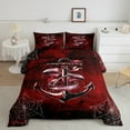 thumbnail image 1 of YST Nautical Anchor Comforter Set, Queen, Ocean Beach Theme, Gothic Spider Web Red Black Ombre, 1 of 5