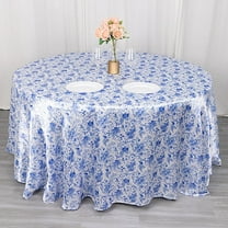 BalsaCircle 120 in White Satin Round Tablecloth Blue Floral Print Party Events Home Decorations Supplies