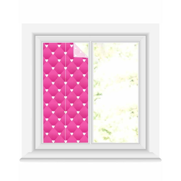 Window Privacy Film Pink Stained Glass Window Film Decorative Sun Block Window Cover Modern Romantic Love Heart Plaid Striped Art Window Clings Static Adhesive Sticker for Bathroom 19.6"x39.3"