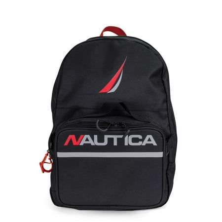 Nautica Kids Black Racer Backpack with lunch bag