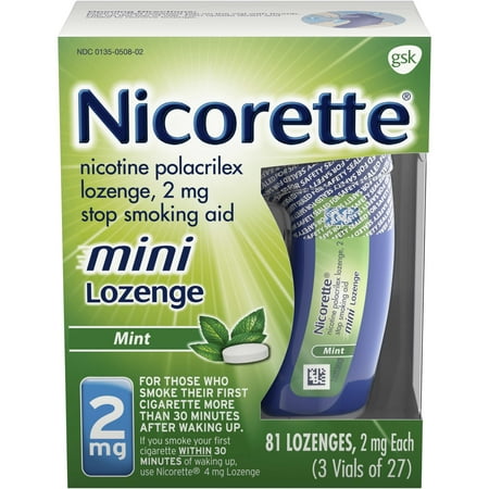 Nicorette Nicotine Mini Lozenge to Stop Smoking, 2mg, Mint Flavor, 81