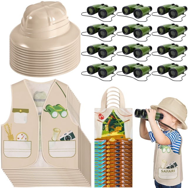 Set de disfraces para niños Explorer, 48 unidades, con sombrero, chaleco, bolsa de mano, binoculares
