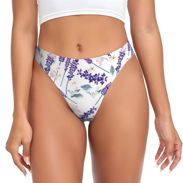 Balery Lavender Flowers Tangas de Algodón para Mujer con Estampado – Ropa Interior Sexy, Transpirable, G-string-3X-Large
