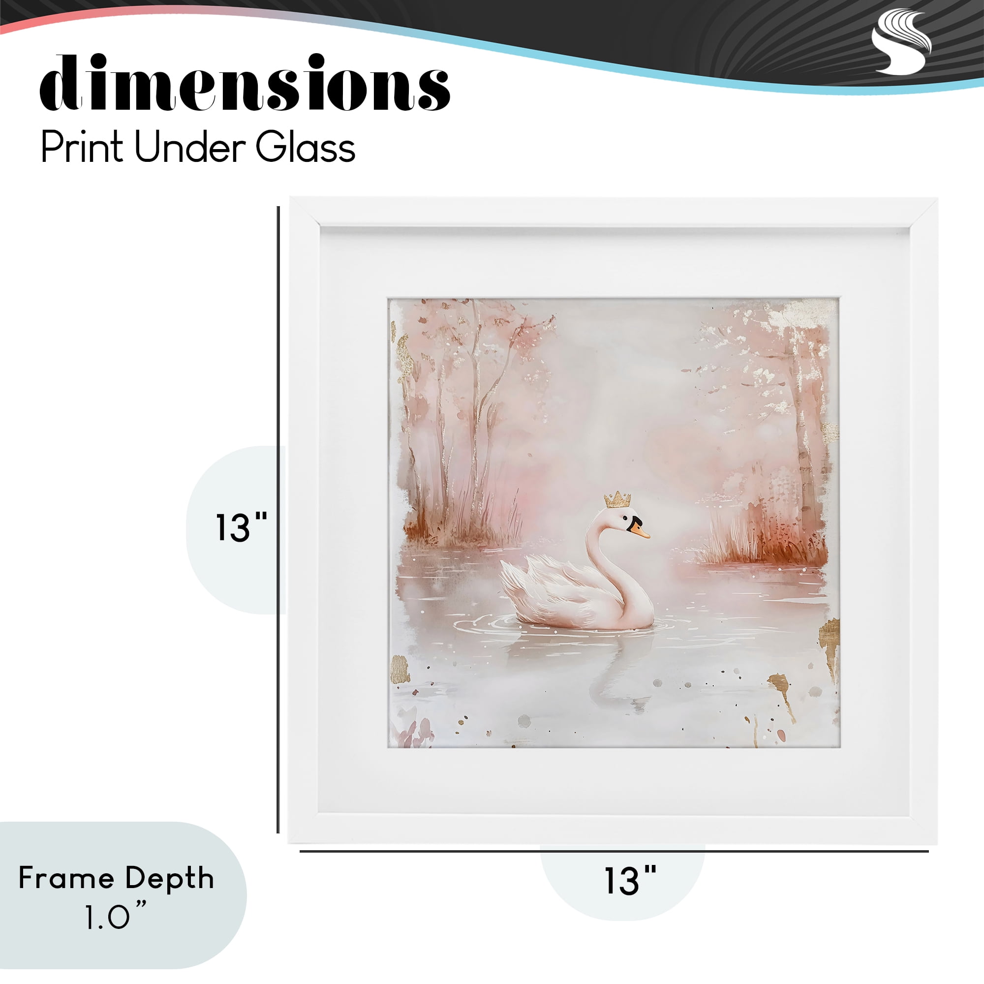 Stupell Industries Swan with Crown in Pastels White Framed Print Under Glass, design by Creative Studio