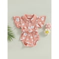 thumbnail image 2 of Wassery Baby Girls Romper Summer Casual Clothes 3 6 12 18 Months Infant Girls Short Sleeves Lapel Buttons Floral Jumpsuit with Waist Belt, 2 of 9