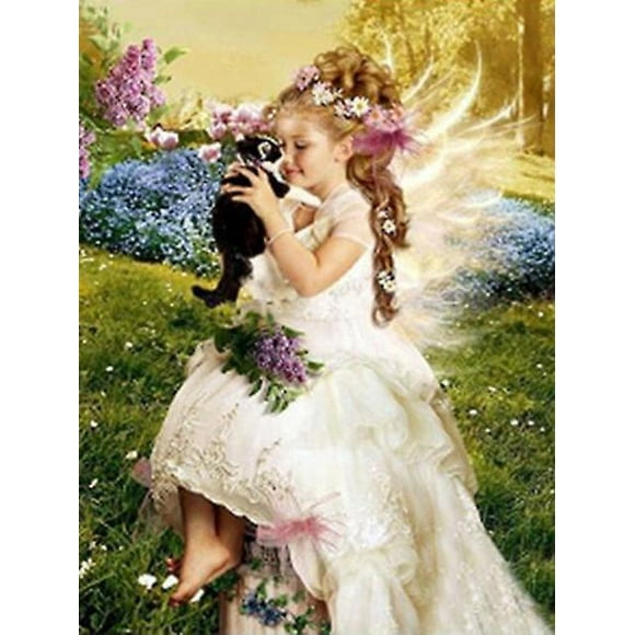 Dww-30x40 Cm 5d Peinture Diamant Diy Complet,petit Ange Mignon Fille Dessin Anim Diy Diamond Strass Toile Point De Croix Painting Par Numro Pour Dcor