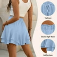 thumbnail image 5 of Ecqkame Womens Fashion Tennis Skorts Athletic High Waisted Sport Shorts Solid Color Pleated Hem Workout Skorts with Pockets 02-Blue S, 5 of 8