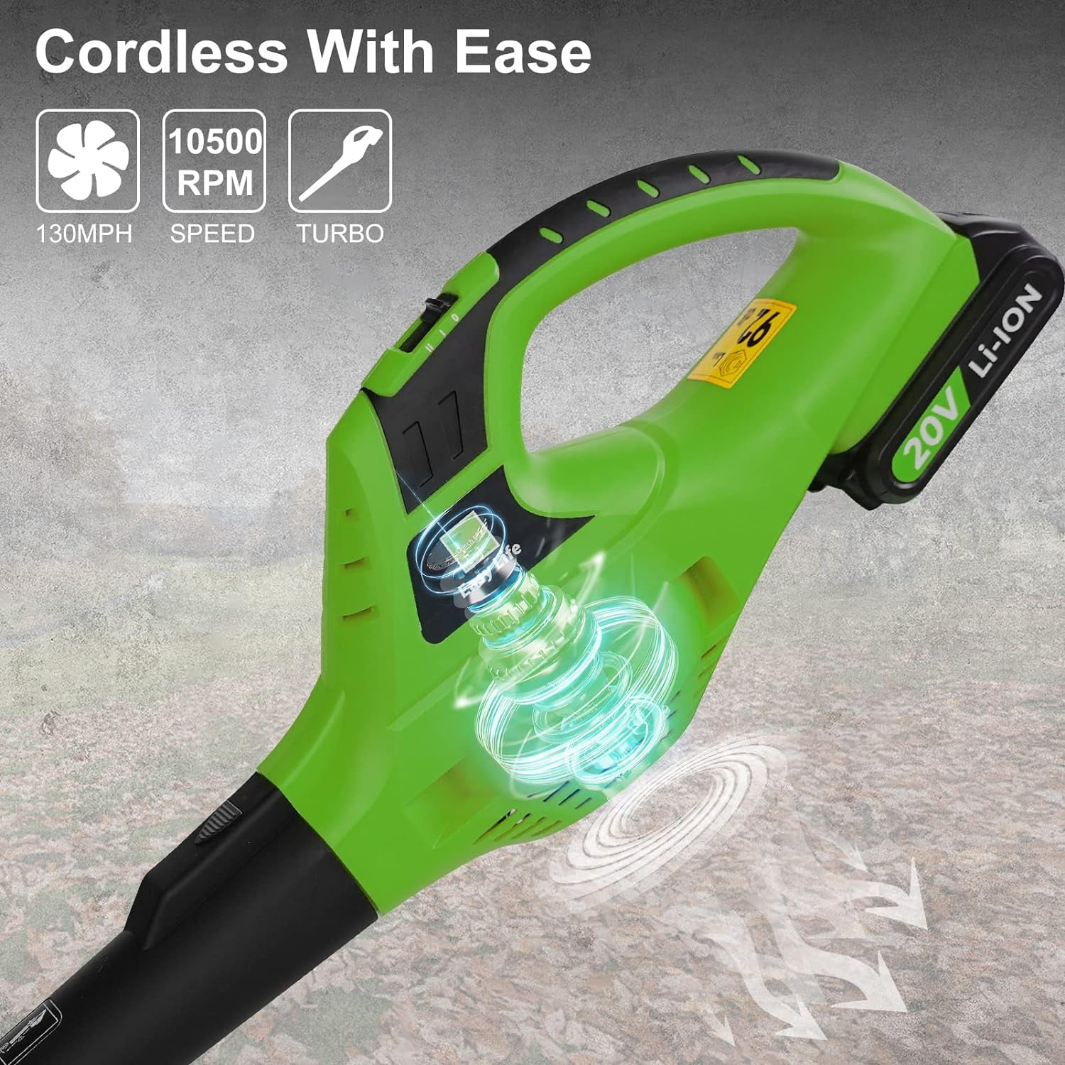 Leisch Life Cordless Leaf Blower Battery Operated,20V Handheld Electric Leaf Blower w/2.0Ah Battery & Fast Charger, 2 Speed Mode, Lightweight Battery Powered Blowers for Patio, Blowing Leaves and Snow