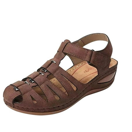 

Women s Close Gladiator Sandals Ankle Strap Velcro Sandal Hollow Out Wedge Sandals Summer Dress Shoes