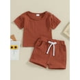 thumbnail image 2 of CIYCuIT Toddler Infant Boys Cotton Linen Summer Outfits Solid Color Short Sleeve T-shirt + Elastic Waist Shorts 2Pcs 6M 12M 18M 24M 3T 4T Kids Casual Short Pants Set, 2 of 8
