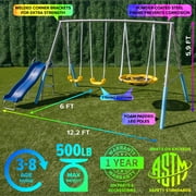 Sportspower Comet Metal Swing Set with LED Light up Saucer Swing, 2 Swings, on Slide, Bonus Anchor Kit, Great for Kids Aged 3-8