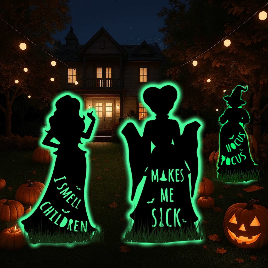 Halloween Decorations Outdoor,Glowing Hocus Pocus Witches Yard Signs with Stakes,Outside Yard Lawn Decor for Halloween Party,20.5 inches
