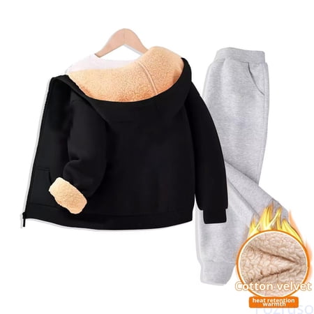 Fozruso Girls Hoodie Set Children s Two Piece Set Medium And Small Children s Solid Color Long Sleeved Hoodie And Sweatpants Girls Clothing Sets Black 5-6 Years