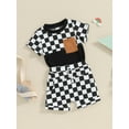thumbnail image 3 of Suealasg Kids Boys Summer Outfits Clothes 6M 1T 2T 3T 4T Children Short Sleeve Checkerboard Print T-Shirt Tops Elastic Shorts 2Pcs Causal Beach Clothing for Toddler Boy, 3 of 9