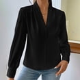 thumbnail image 3 of TKLPEHG Womens Tops Dressy Casual V Neck Elegant Shirts Lightweight Leisure Comfy Long Sleeve Classic Solid Color Loose Fashion Blouses (Black,XXL), 3 of 7