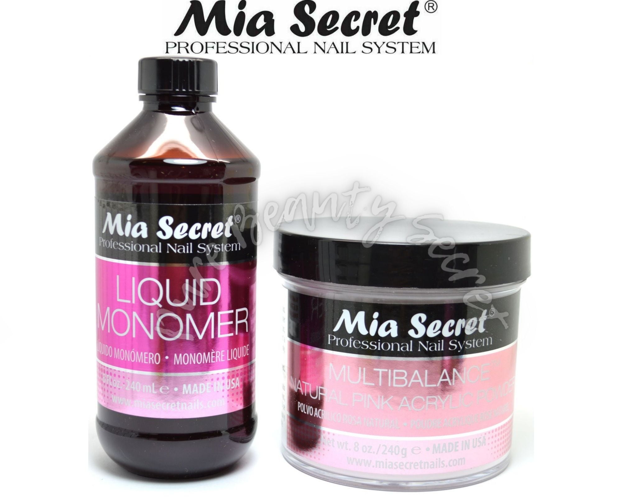 Mia Secret Liquid Monomer 8 oz and NATURAL PINK Powder 8 oz