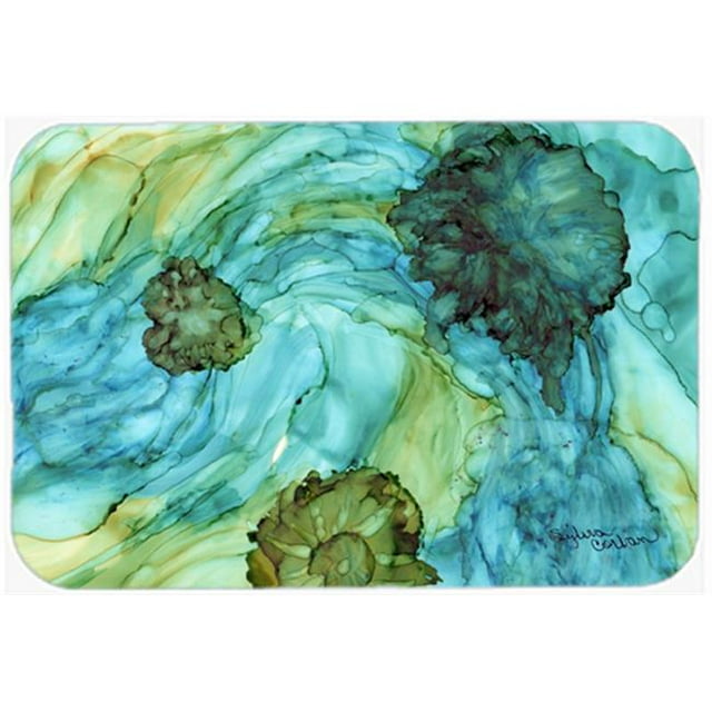 Carolines Treasures 8952CMT Abstract In Teal Flowers Kitchen & Bath Mat, 20 x 30