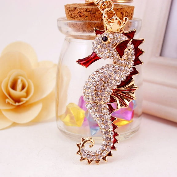 Raindrops Red Seahorse Keychain Pendant Alloy Charm Accessory, Decorative Gift for Men and Women, 1 Piece