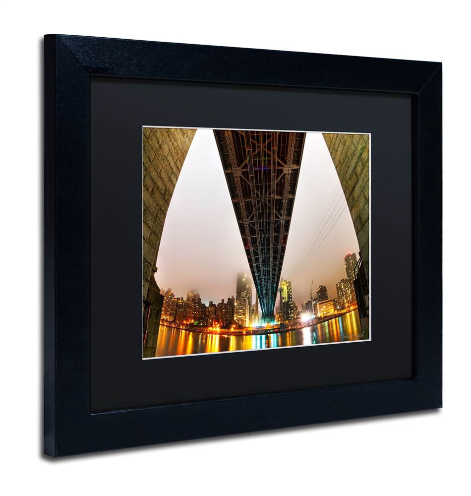 Trademark Fine Art "Under the Queensboro Bridge" Canvas Art by David Ayash Black Matte, Black Frame