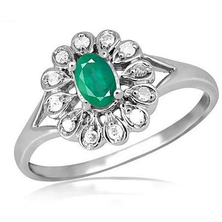 JewelersClub 0.23 Carat Emerald Gemstone and 1/20 Carat White Diamond Ring