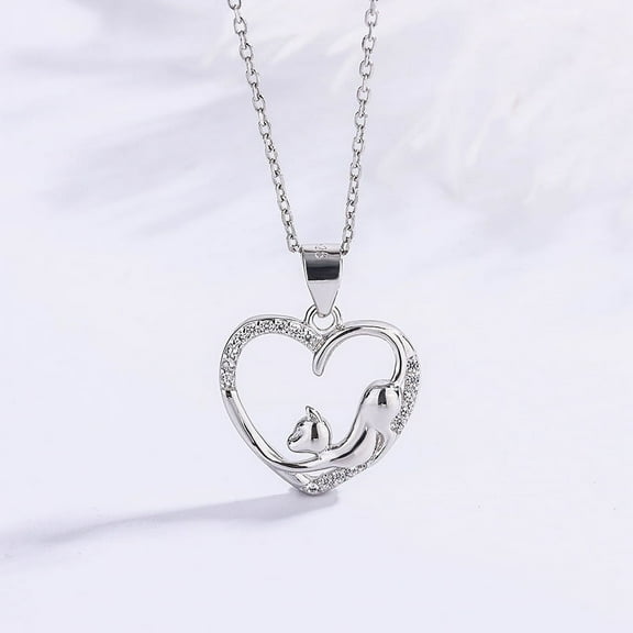 925 sterling silver cat love jewelry necklace for women diamond pendant collarbone chain