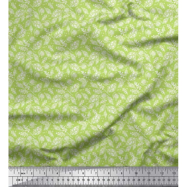 Soimoi Rayon Crepe Fabric Dot & Leaves Print Fabric by Yard 46 Inch Wide