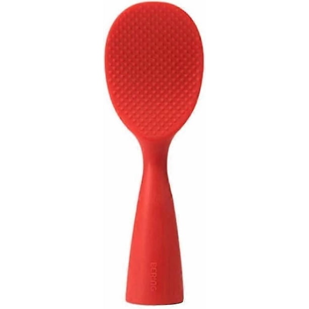 1 Pack Silicone Rice Spoon Standing Rice Spoon Red Soup Spoon Non-Stick Pan Flexible Durable Household Kitchen Cooking Tool Accessories