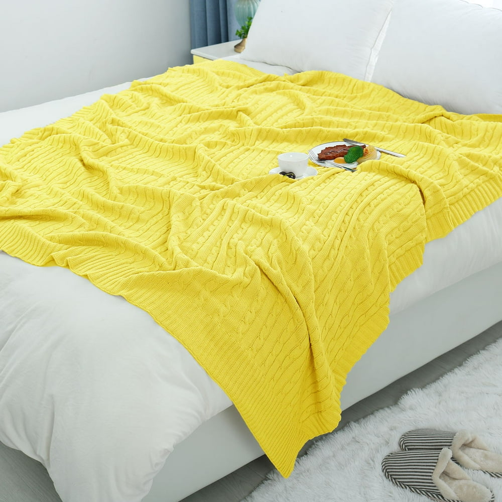 Cotton Blanket Soft Lightweight Cable Knitted Throw Decorative Knit