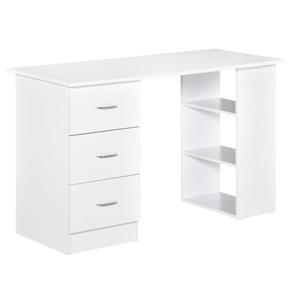 47" Computer Desk with 3 Drawers and Storage Shelves, Modern Home Office Writing Desk Workstation, White