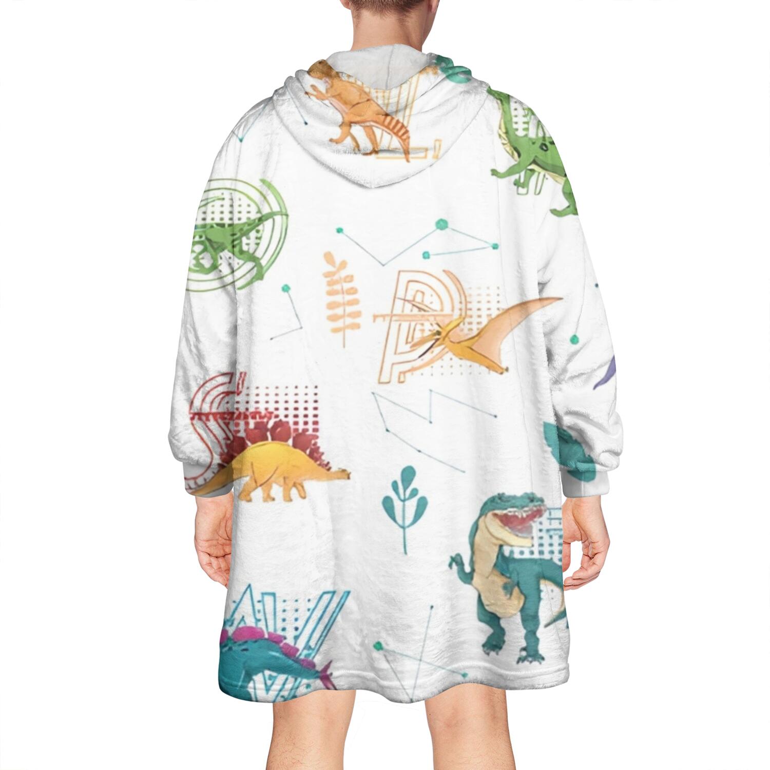 Wearable Oversized Blanket,Alphabet Dinosaur Names Chart Pattern Wearable Blanket Hoodie for Adults,Cozy Hooded Blankets with Super Pockets,Super Warm Fuzzy Pullover for Women & Men