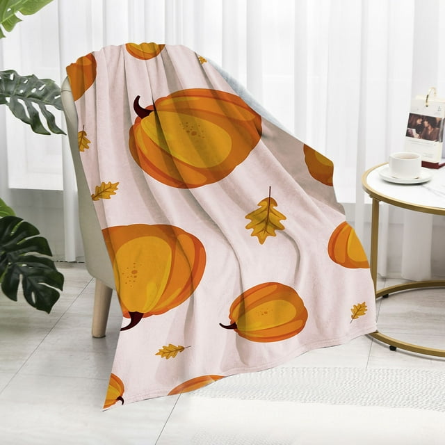 Chmadoxn Couverture Jetée, Couverture Jetée pour Canapé Halloween Citrouille Couverture Citrouille Feuille d'Érable Imprimé Flanelle Couverture Canapé Taille 29X40 Pouces Couverture Halloween