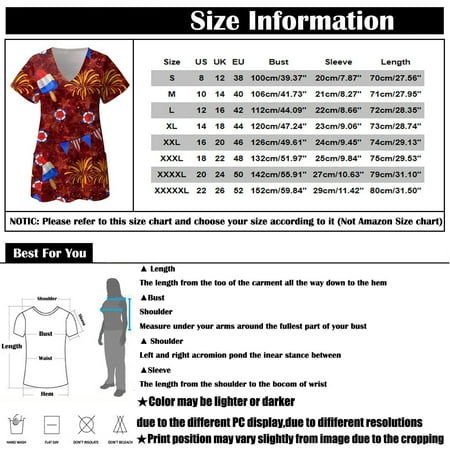 

XHJUN Scrub Tops Women Stretchy Short Sleeve Tops Working Uniform July 4th Independence Day Print Scrub Tops Pocket Blouse Navy XL