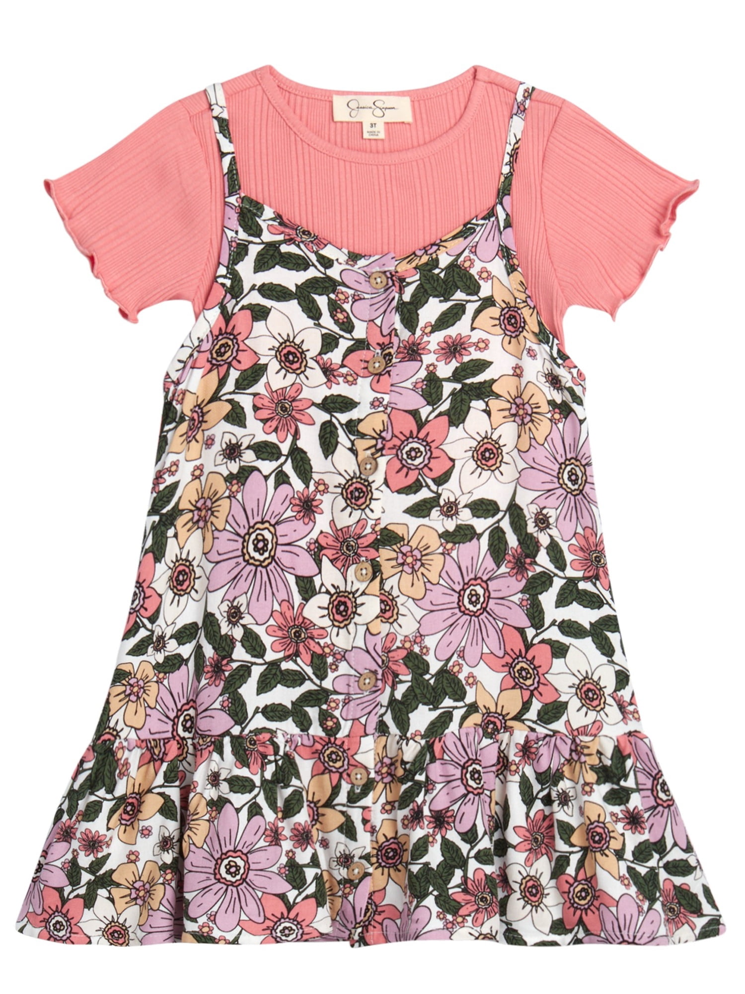 Jessica Simpson Girls' Tee, Dress and Hair Scrunchie Set, 3-Piece Sizes 4-6X