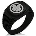 thumbnail image 1 of Stainless Steel Abe Samurai Crest CZ Ribbed Needle Stripe Pattern Biker Style Polished Ring, 1 of 1