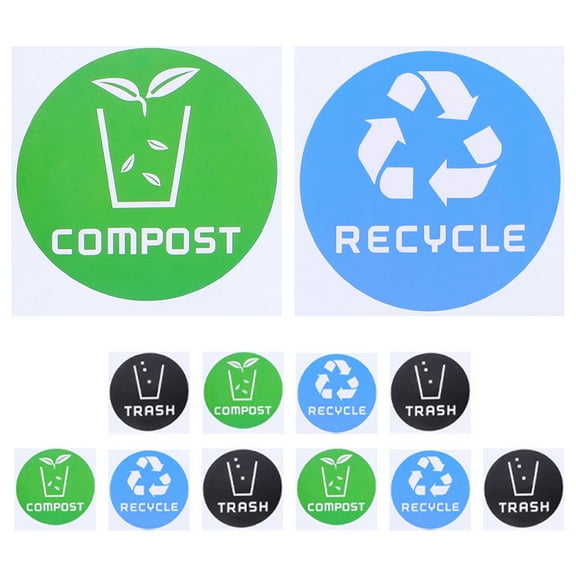 Raindrops 12pcs Trash Sorting Stickers Recycling Bins Labels for Waste Classification Garbage Can Round Stickers for Home Hotel Office and Outdoor Use