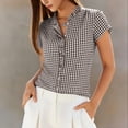 thumbnail image 6 of StSilkitty Womens Plaid Shirts Short Sleeve V Neck Pleated Blouses Summer Lightweight Soft Dressy Casual Tops, 6 of 7