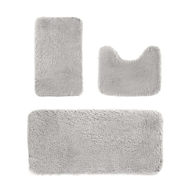 Solid Color Bath Mat 3-Piece Set - Super Absorbent Non-Slip Bathroom Rugs | Thick Machine Washable Toilet Mats, Quick-Dry & Soft Comfort (Dark)
