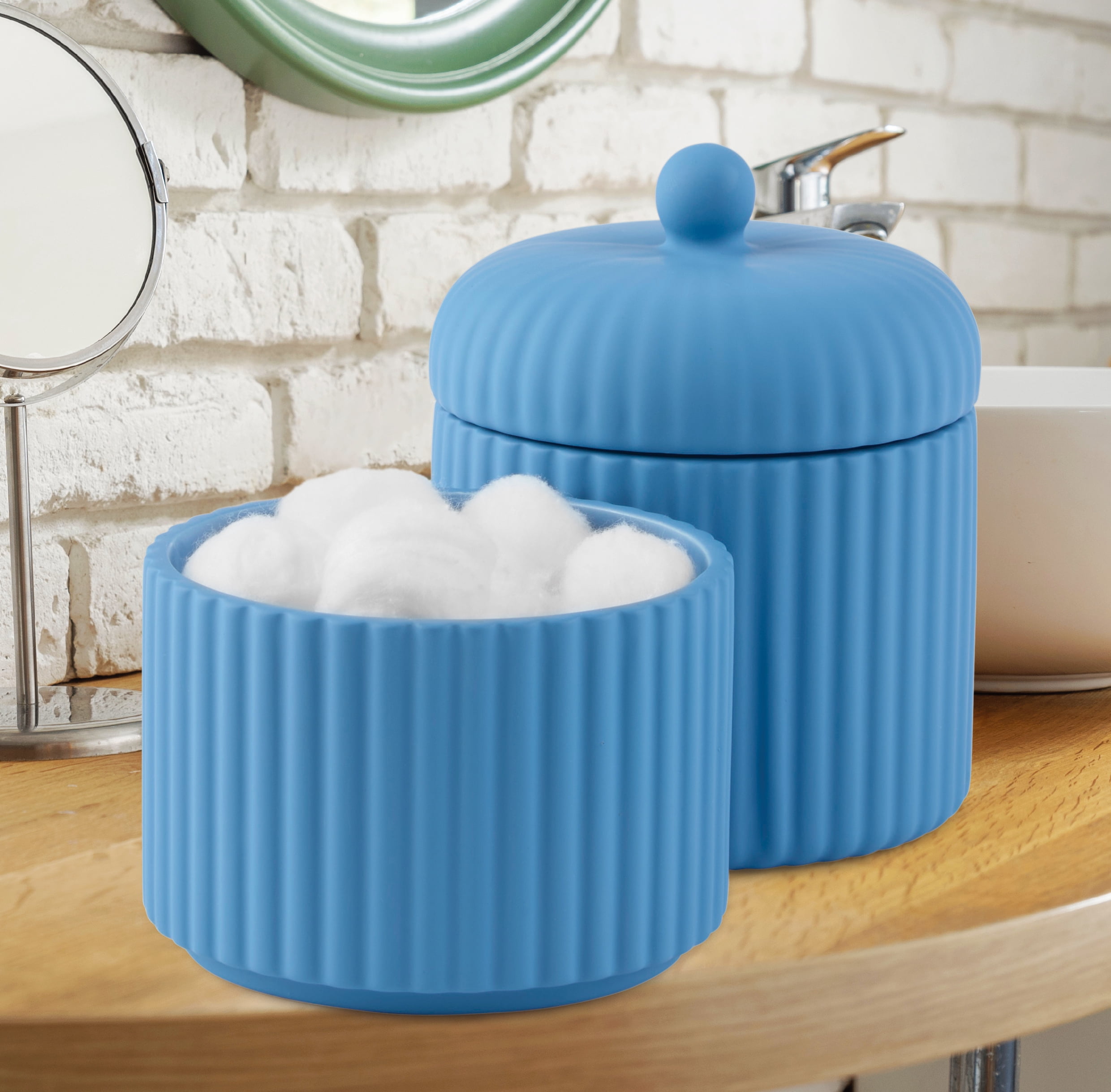 Mainstays By Becky G. & Alejandra 3-Piece Stacked Bathroom Canisters, Blue