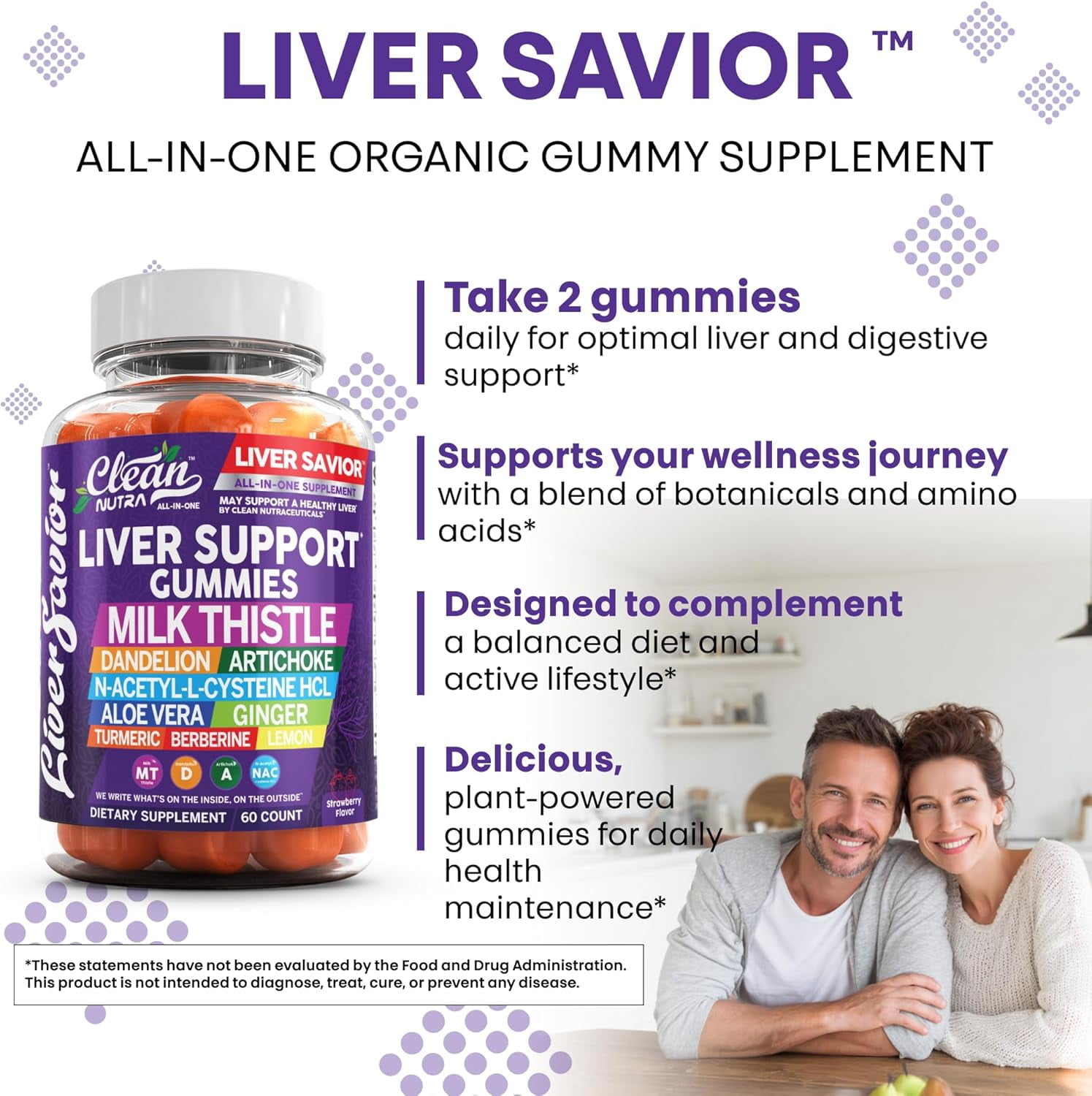 Clean Nutra Liver Cleanse Detox & Repair Gummies | Milk Thistle Gummy Liver Support Vitamins | Dandelion, Artichoke, Aloe Vera, Ginger, Berberine, Lemon, N-Acetyl-L-Cysteine, Turmeric Supplement HCL