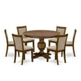 thumbnail image 6 of East West Furniture 7-Pc Dining Table Set - Modern Pedestal Dining Table and 6 Light Tan Color Parson Dining Chairs with High Back - Antique Walnut Finish, 6 of 9