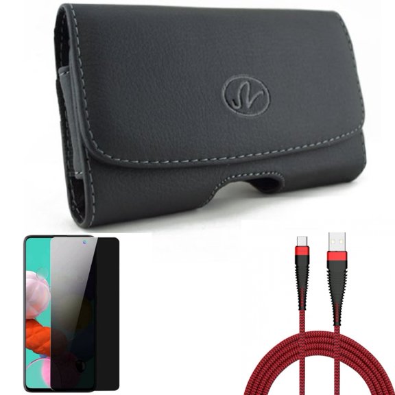 Privacy Screen Protector & 10ft USB Cable & Case Belt Clip for Samsung Galaxy S20 Fan Edition - Tempered Glass Anti-Spy   Type-C Charger Cord   Leather Swivel Combo