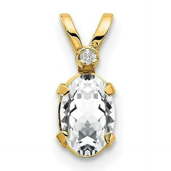Finest Gold 14K Yellow Gold Diamond & White Topaz Birthstone Pendant