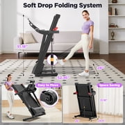 Folding Electric Treadmill for Home, Compact Running Machine with 3.5HP Motor, Treadmill 300 lb Capacity, Treadmill with 10% Manual Incline, 7.5 MPH, Quiet Brushless Motor, 71 Programs, Space-Saving