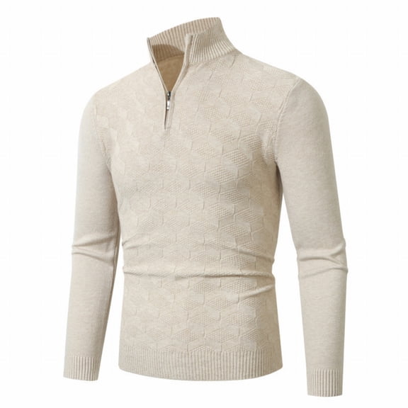 Men's Quarter Zip Knit Sweater Slim Fit Long Sleeve Mock Neck Pullover Top
