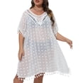 thumbnail image 4 of SAYFUT Womens Swimsuit Cover Up Crochet Coverups Hollow Out Bell Long Sleeve Drawstring Bathing Suits Swim Coverup, 4 of 5