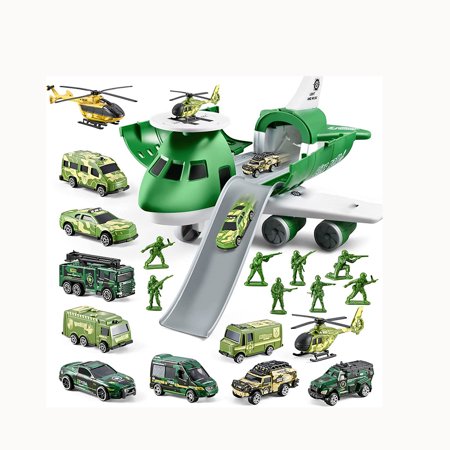 58Pcs Airplane Toys Set with Soldier Men/Mini Die-cast Battle Car/Play Vehicles/Helicopter, Army Toys Plane Playset for Boys Kids Toddlers Birthday Gifts Party Favors