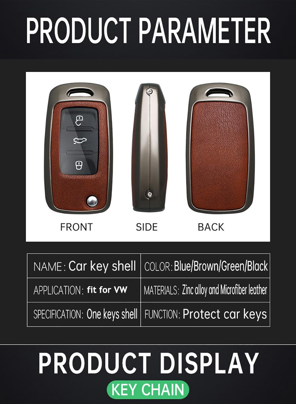 Metal Key Cover Leather Key Cover Fit for VW Flip Folding Key Fob Car Key Sleeve Key Jacket Fit for Volkswagen Jetta Tiguan Passat Polo Beetle Golf GTI/R/MK6 5 Santan Sharan Bora