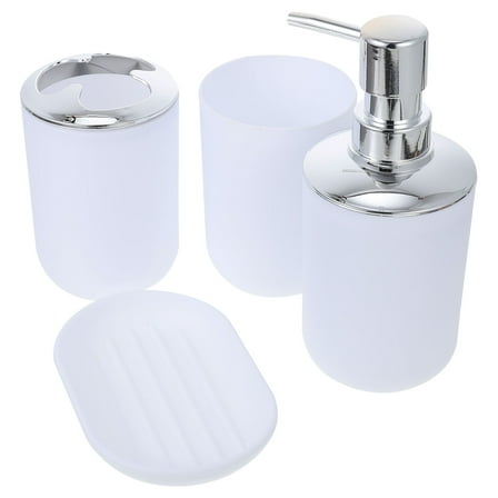 WHAMVOX Bathroom Accessory Set Complete 1 Set White Plastic with Toothbrush Holder Soap Dish Lotion Bottle